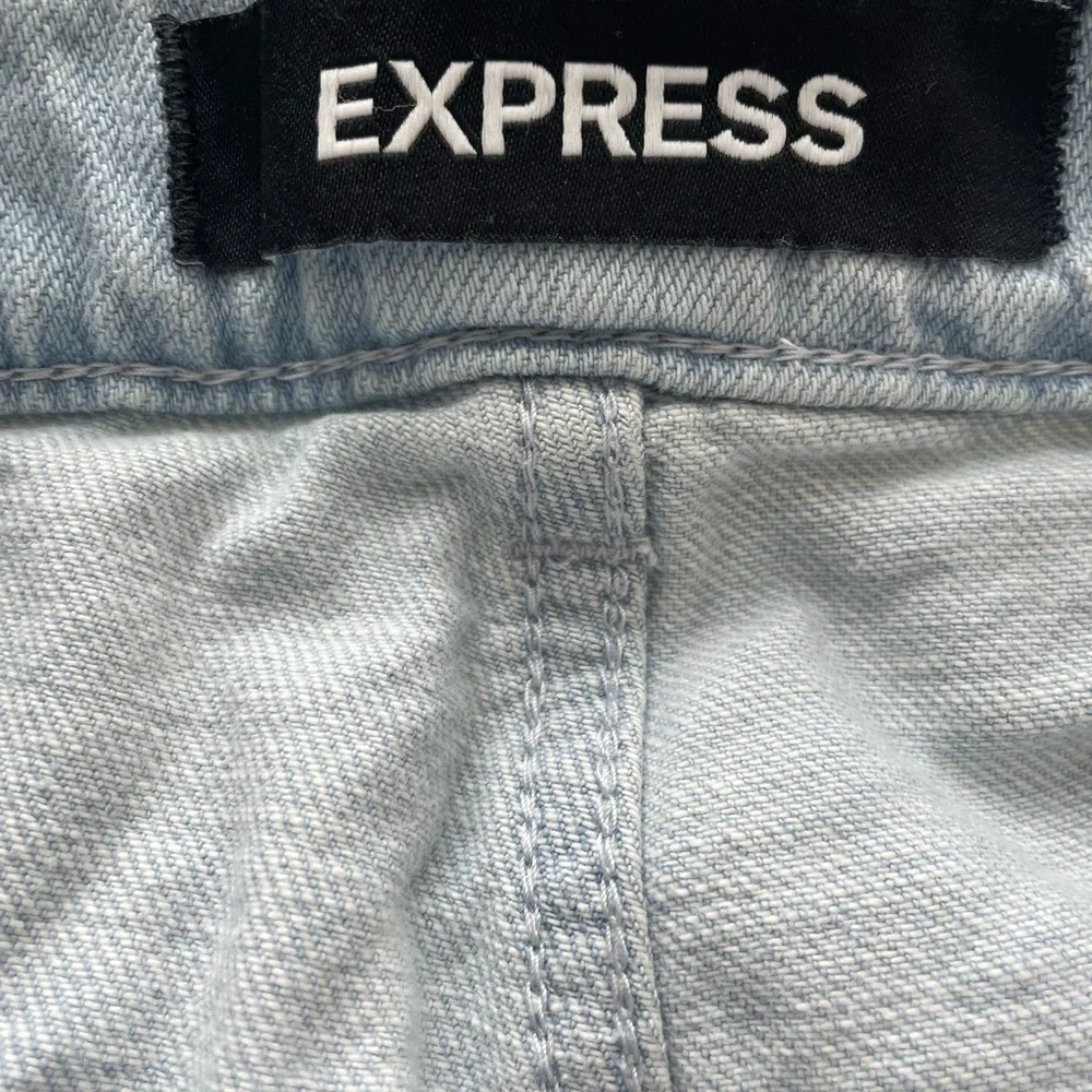 Express Blue High Waist Denim Shorts with Tie Belt - Picture 3 of 4